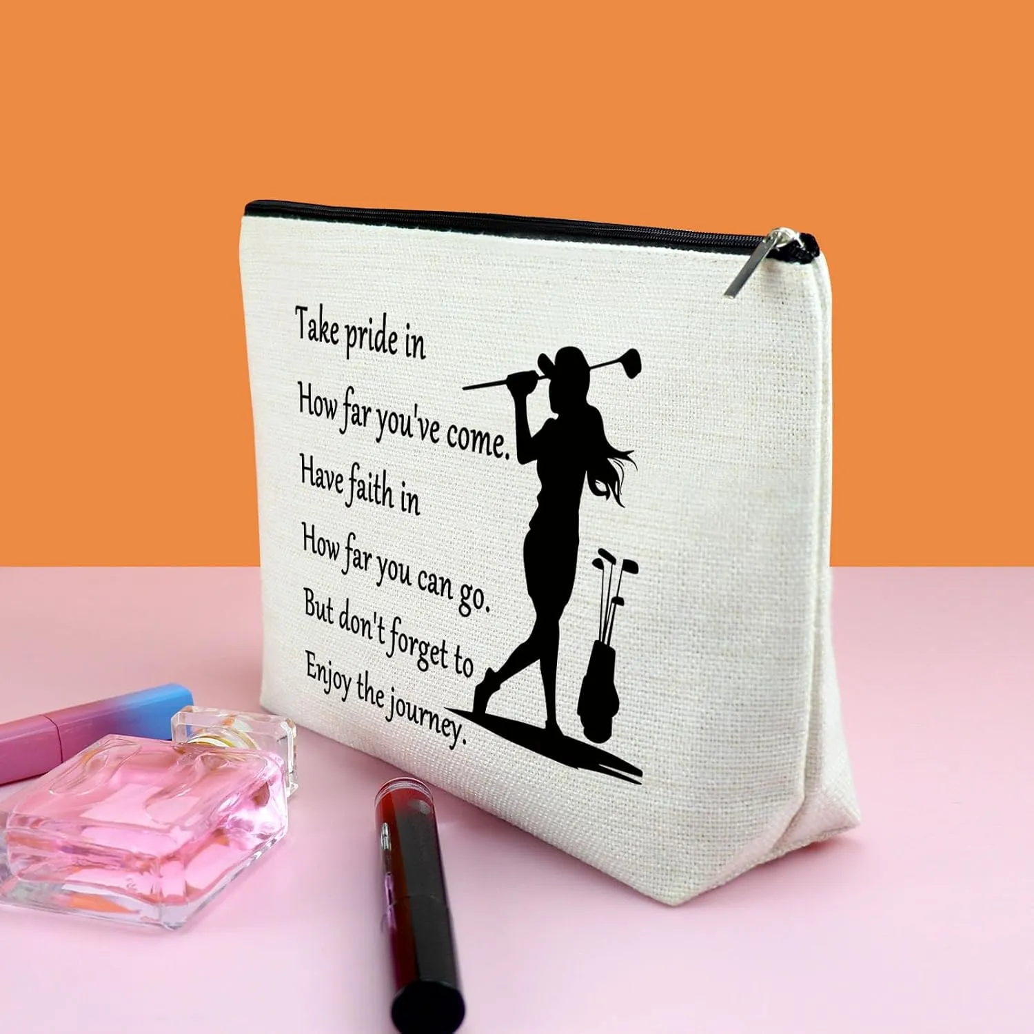 Golf Lover Gift: Inspirational Makeup Bag for Golfer Girls - Zipper Travel Pouch