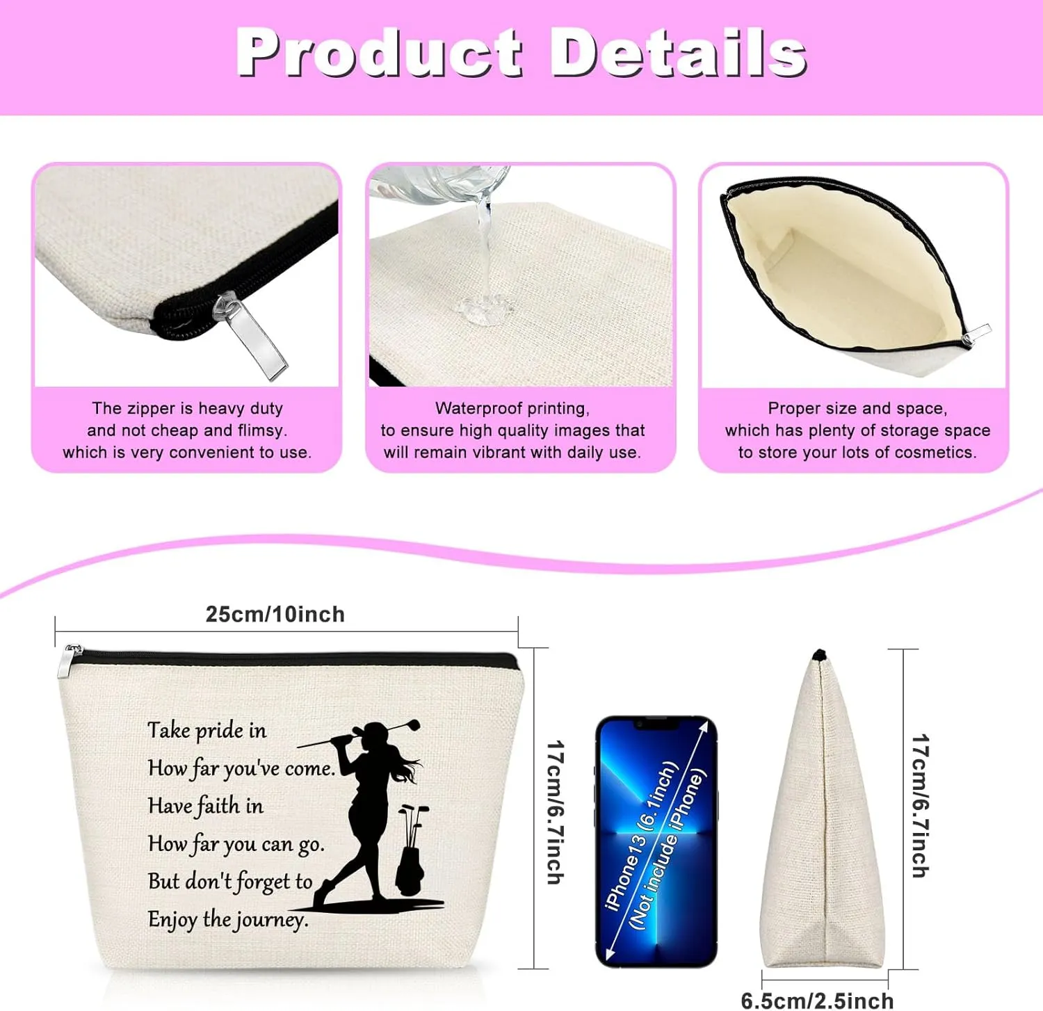 Golf Lover Gift: Inspirational Makeup Bag for Golfer Girls - Zipper Travel Pouch