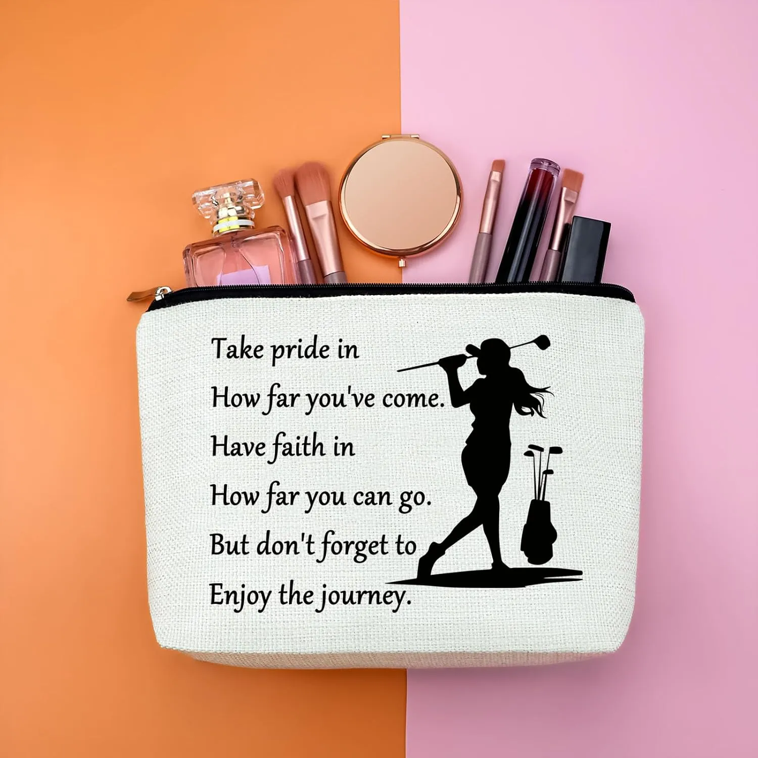 Golf Lover Gift: Inspirational Makeup Bag for Golfer Girls - Zipper Travel Pouch