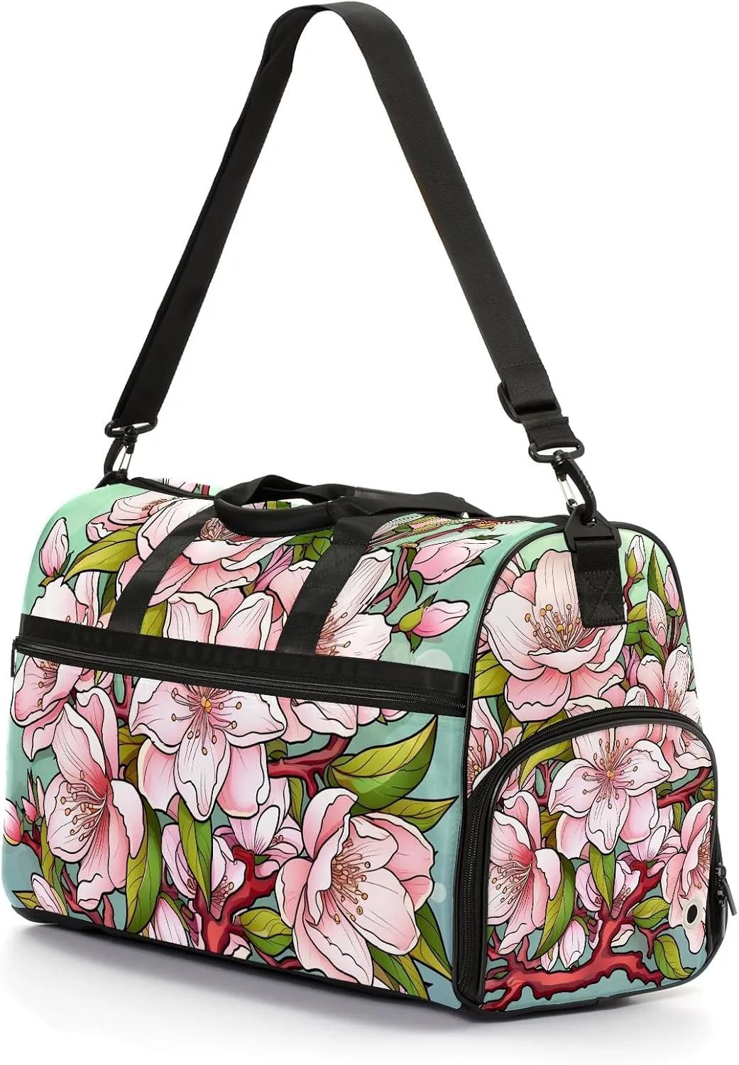 Gym Bag for Women Men, Yoga Bag with Shoe Pocket, Travel Duffel Tote Bag for Plane, Workout, Swimming, Weekend Overnight Bag Carry on Bag Hospital Holdalls, Cute Peach Blossom - 2