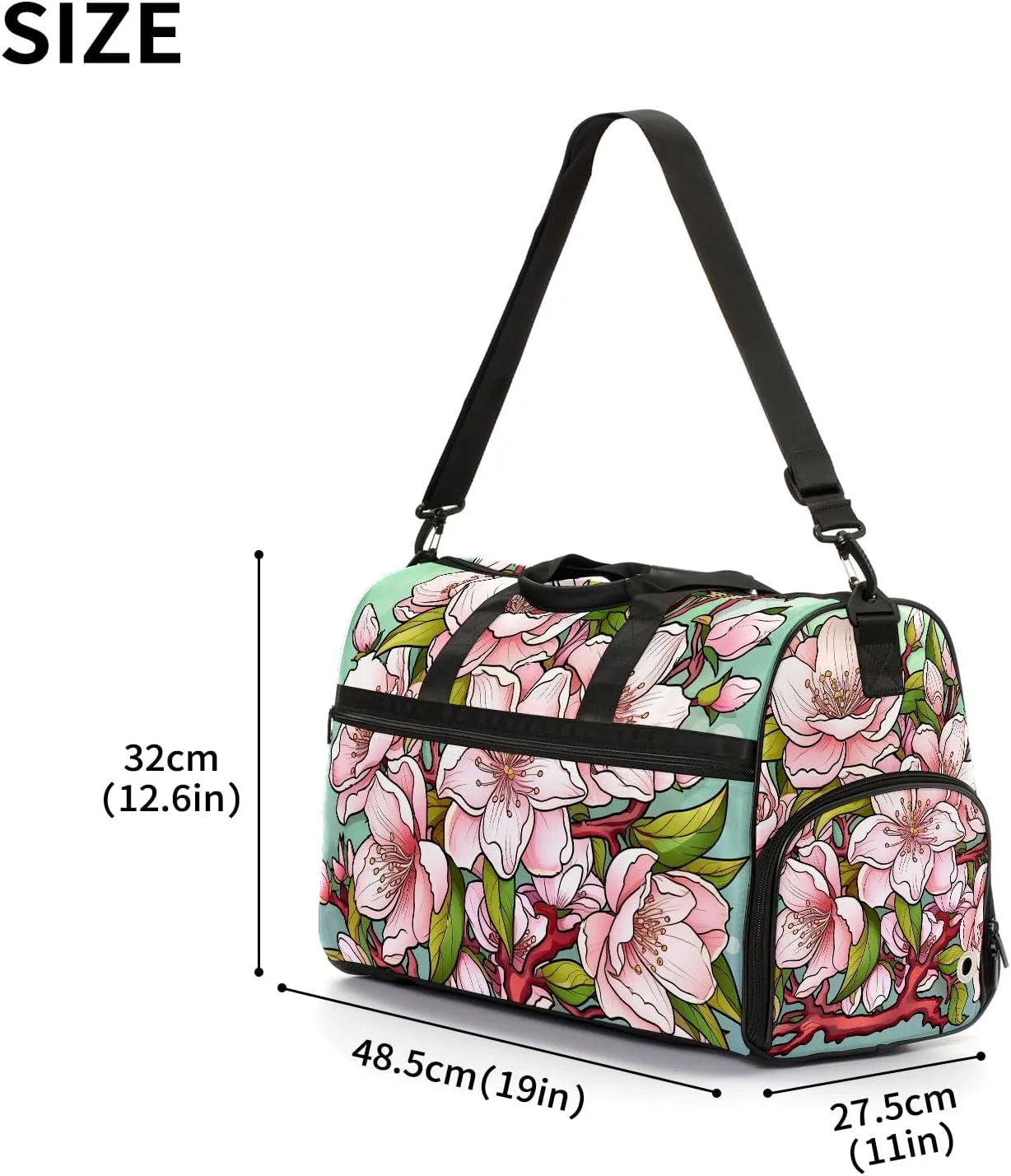 Gym Bag for Women Men, Yoga Bag with Shoe Pocket, Travel Duffel Tote Bag for Plane, Workout, Swimming, Weekend Overnight Bag Carry on Bag Hospital Holdalls, Cute Peach Blossom - 2