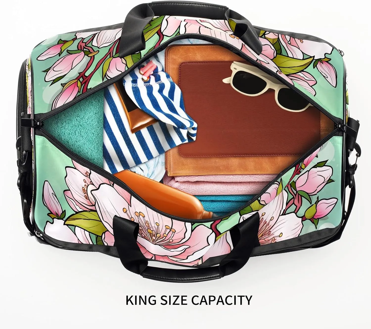 Gym Bag for Women Men, Yoga Bag with Shoe Pocket, Travel Duffel Tote Bag for Plane, Workout, Swimming, Weekend Overnight Bag Carry on Bag Hospital Holdalls, Cute Peach Blossom - 2