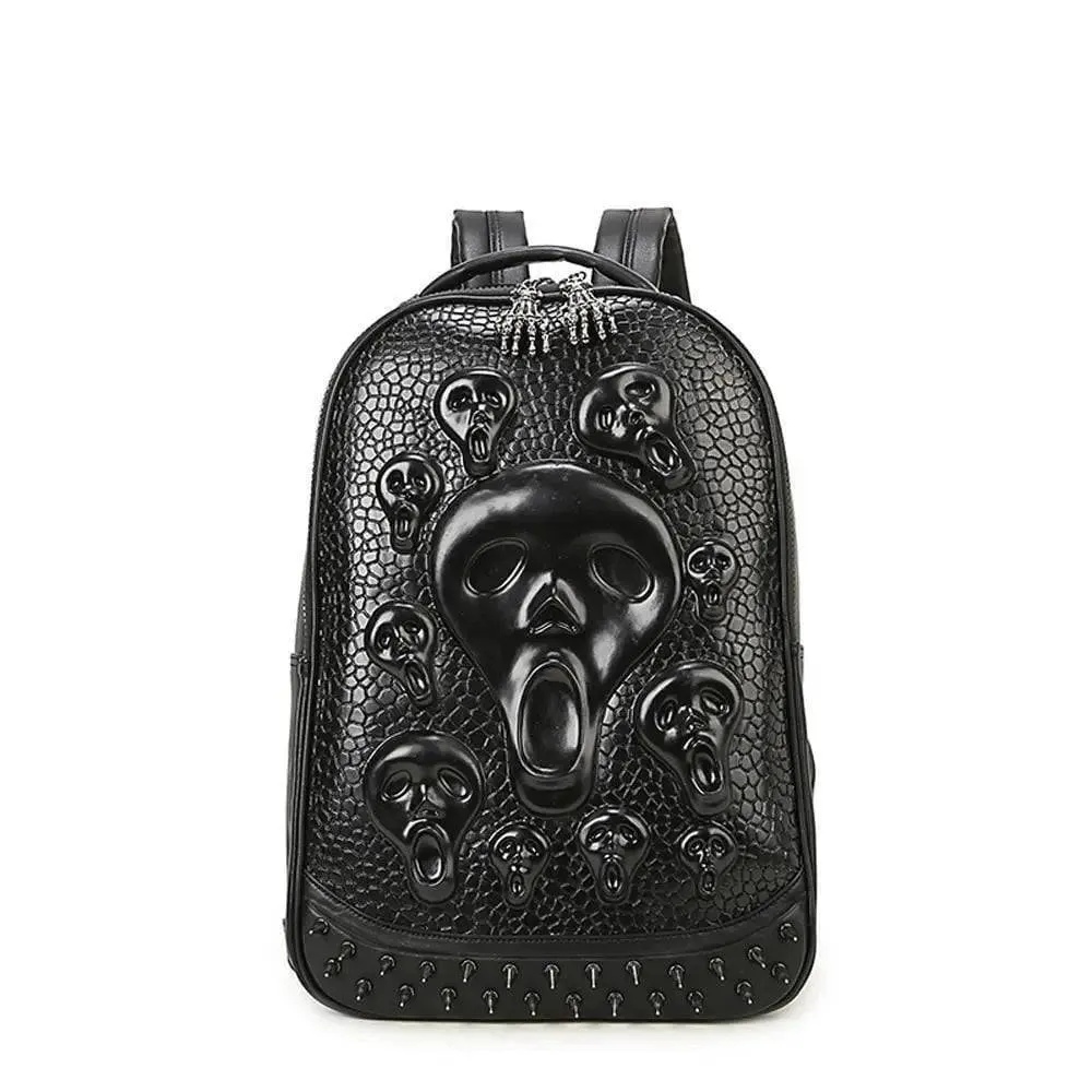 Halloween Backpack 3D Skull Ghost Doodle Morph Backpack Rivets Punk Laptop Computer Bag