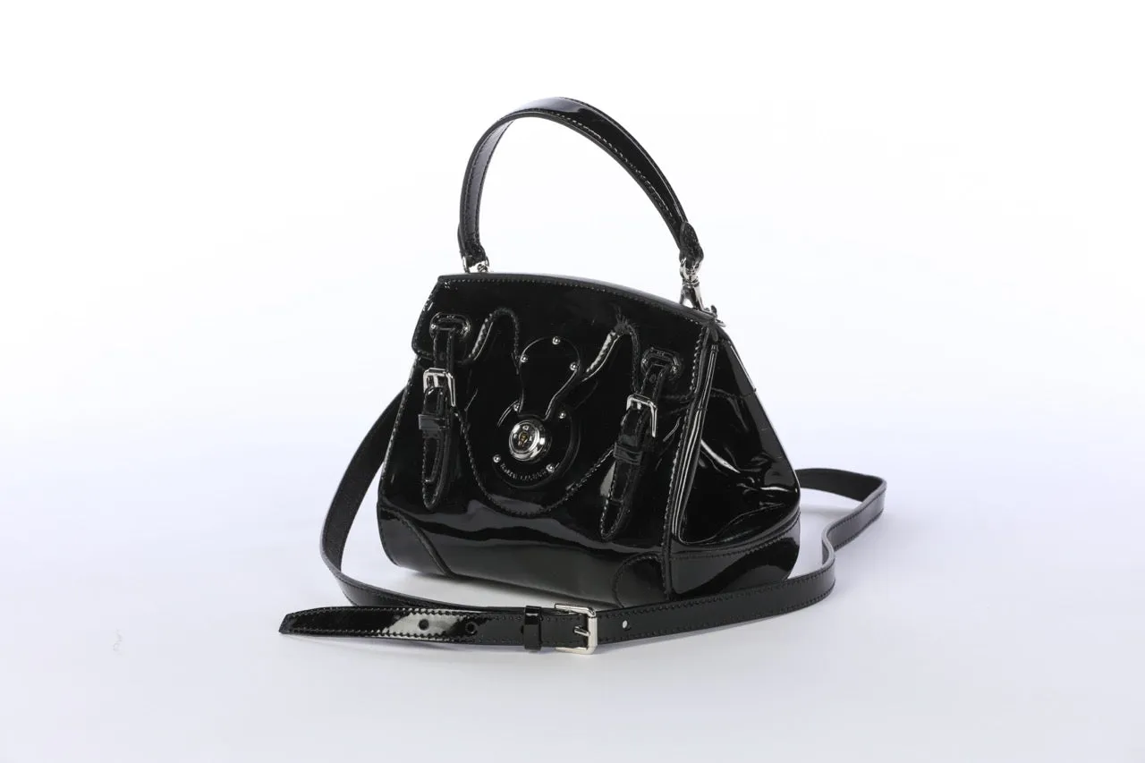 HAS DUSTBAG - Ralph Lauren Black Patent Leather "Ricky" Mini Handle Bag with Lock Closure & Dustbag & Strap