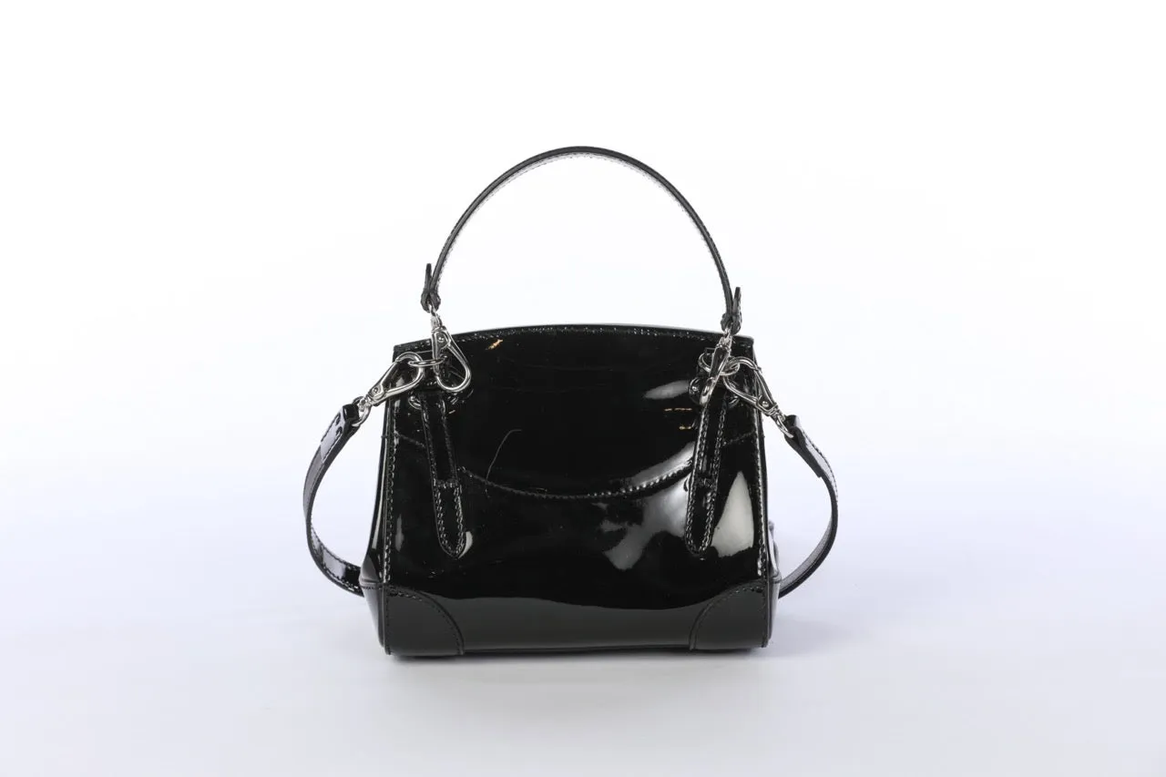 HAS DUSTBAG - Ralph Lauren Black Patent Leather "Ricky" Mini Handle Bag with Lock Closure & Dustbag & Strap