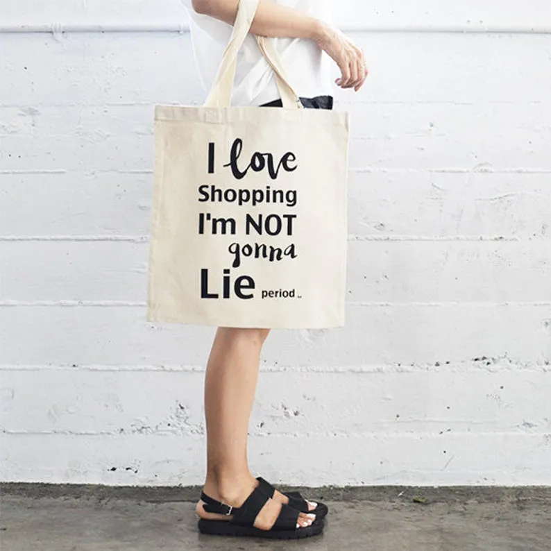 I Love Shopping Flat Tote Natural