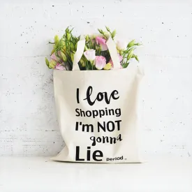 I Love Shopping Flat Tote Natural
