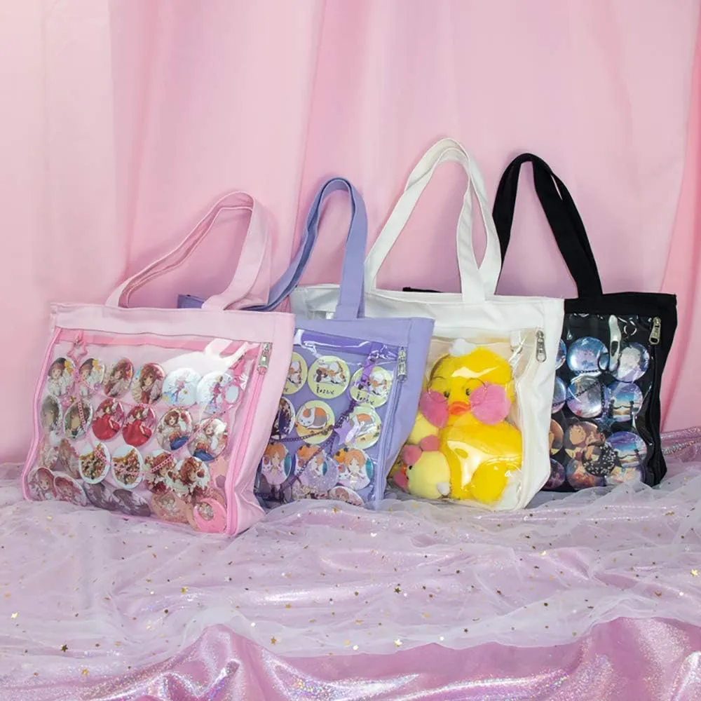 Ita Tote Bag Clear Window for Pins Shoulder Bag Handbag Bag DIY, Cosplay Stachel Tote