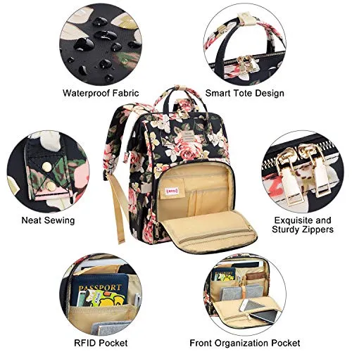 Laptop Backpack,15.6 Inch Stylish College School Backpack with USB Charging Port,Water Resistant Casual Daypack Laptop Backpack for Women/Girls/Business/Travel (Flower Pattern)