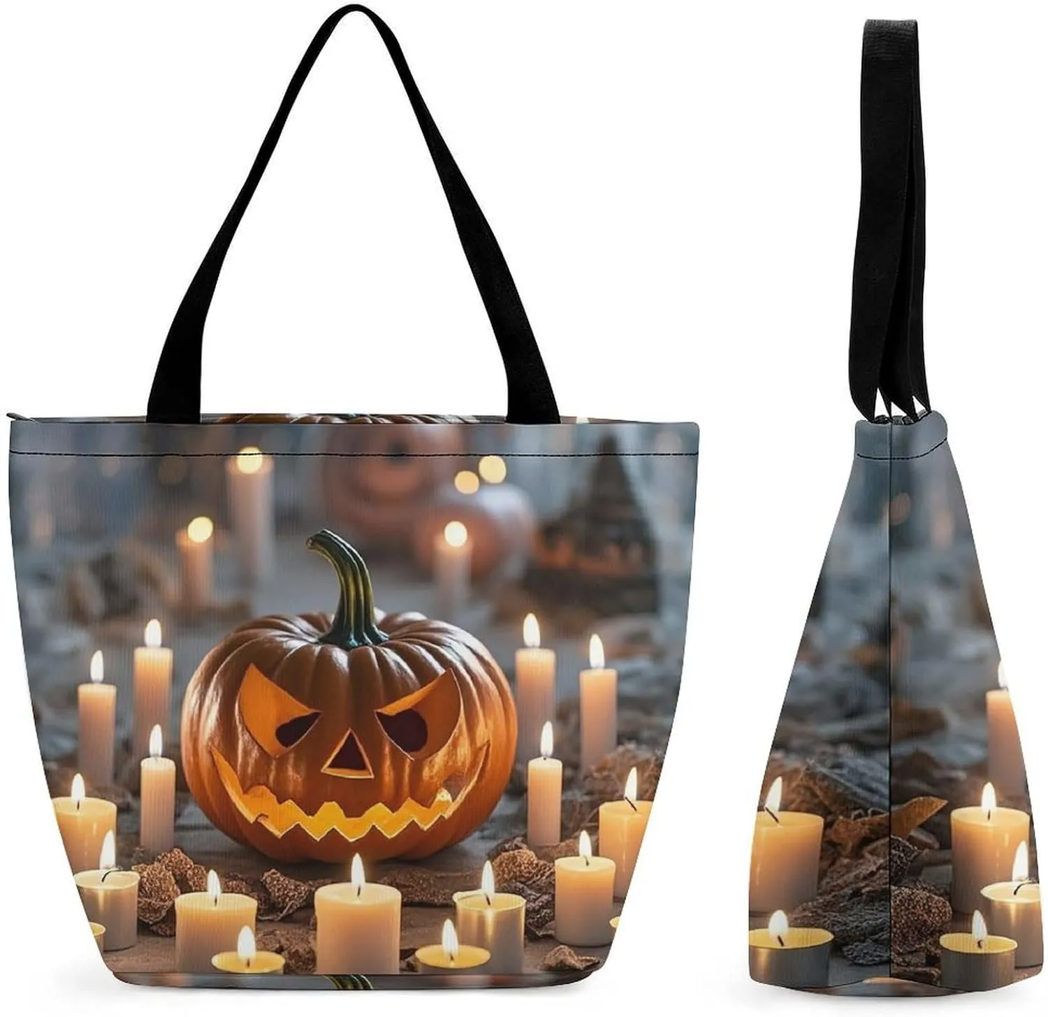 Large Capacity Tote Bag with Zipper Strange Pumpkin Lantern Women Handbag with Handles Ladies Shoulder Bag with Compartments Beach Bag Shopping Bags for Travel Work