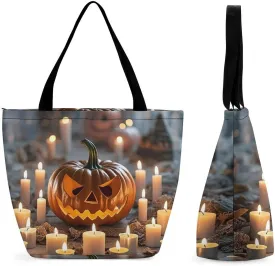 Large Capacity Tote Bag with Zipper Strange Pumpkin Lantern Women Handbag with Handles Ladies Shoulder Bag with Compartments Beach Bag Shopping Bags for Travel Work