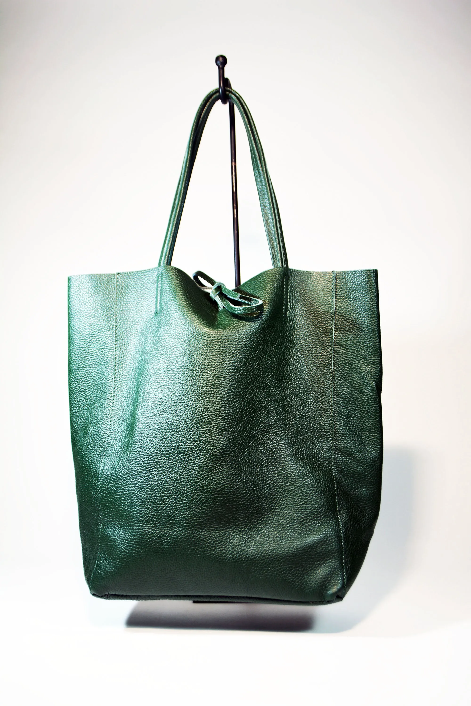 Leather Shopping Bag-Green