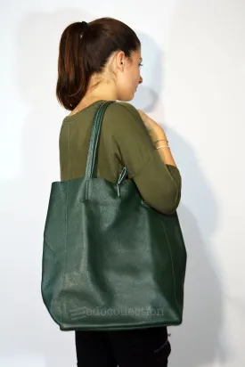 Leather Shopping Bag-Green