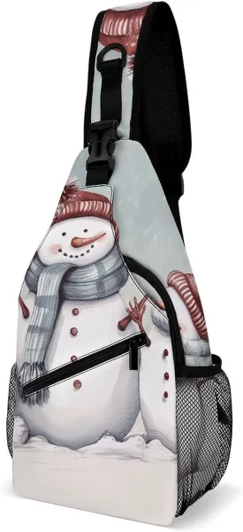 Lightweight Chest Bag Crossbody Bag Winter Snowman Sling Backpack for Women Men Sports Travel