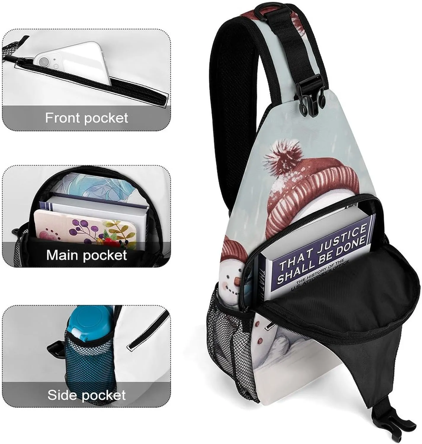 Lightweight Chest Bag Crossbody Bag Winter Snowman Sling Backpack for Women Men Sports Travel