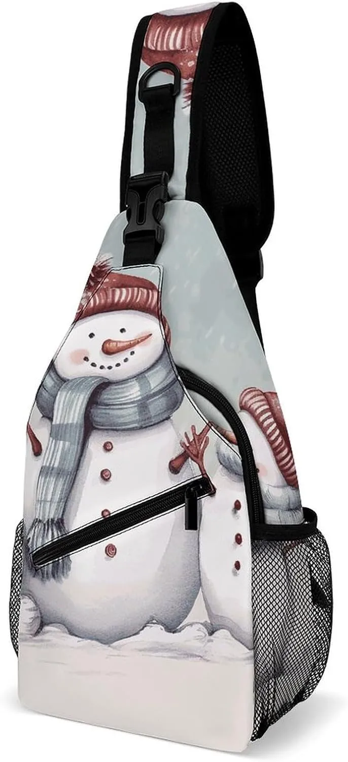 Lightweight Chest Bag Crossbody Bag Winter Snowman Sling Backpack for Women Men Sports Travel
