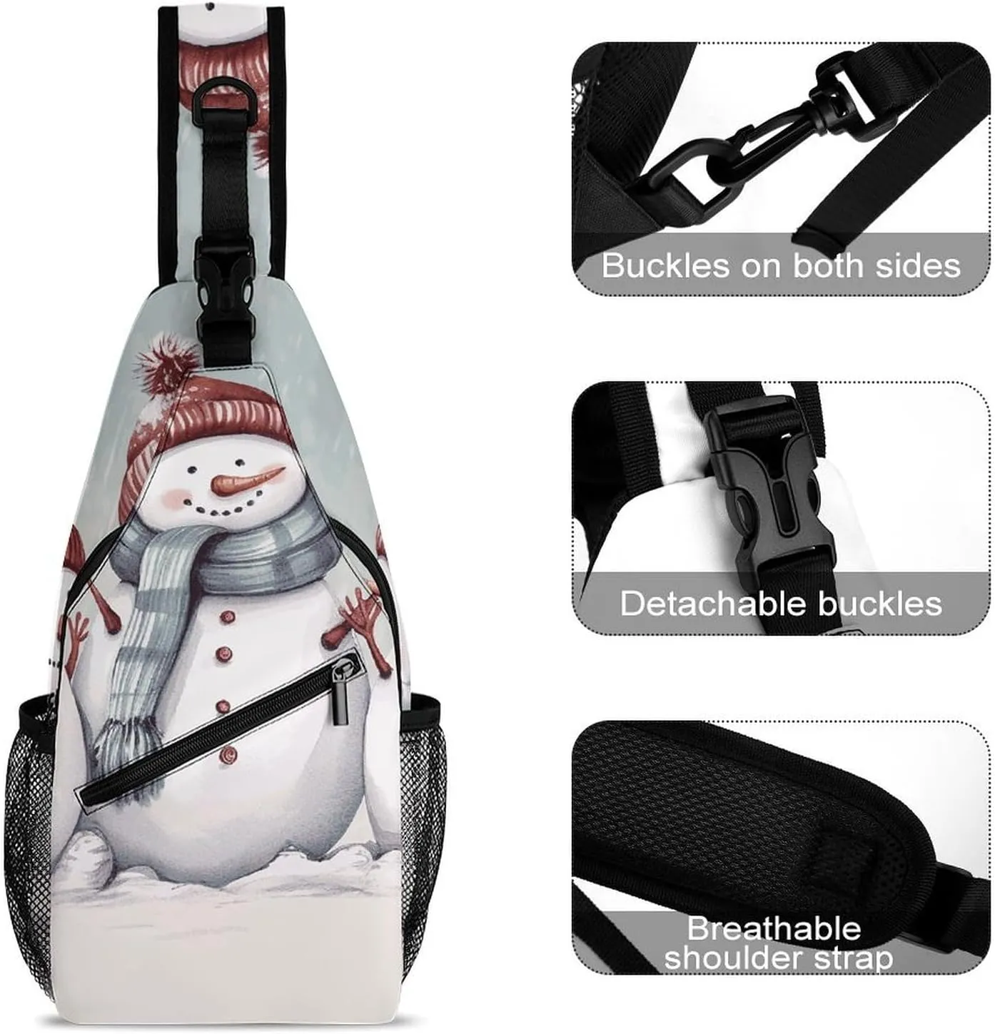 Lightweight Chest Bag Crossbody Bag Winter Snowman Sling Backpack for Women Men Sports Travel