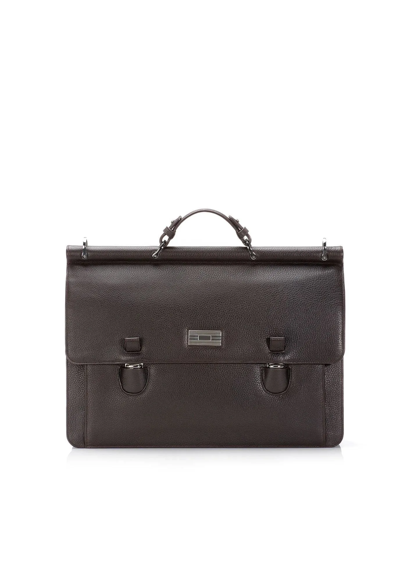 London Dowel-Top Attaché - Dark Brown Leather Briefcase