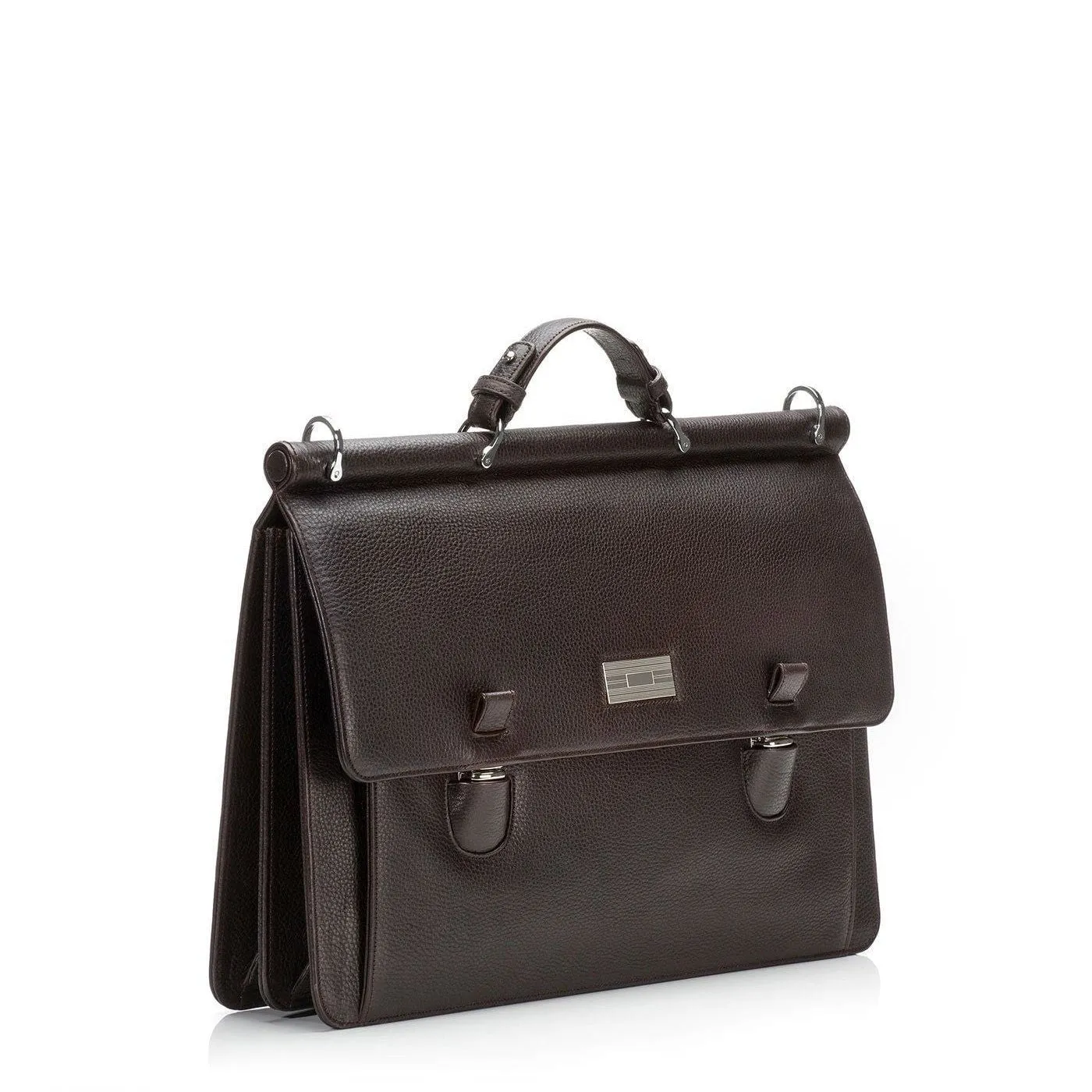London Dowel-Top Attaché - Dark Brown Leather Briefcase