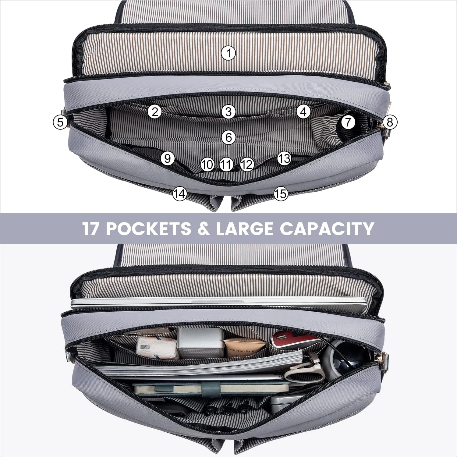 LOVEVOOK Laptop Bag for Women, 15.6 inch Large Capacity Computer Briefcase Sleeve Case, Messenger Shoulder Bag Office Business Work Purse Tote Bags for Women Travel Gifts, Black-grey