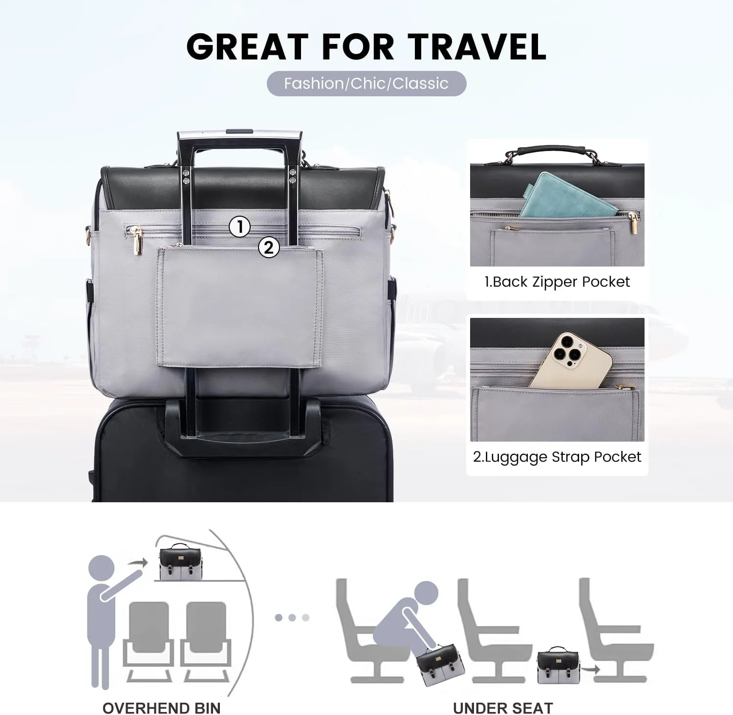 LOVEVOOK Laptop Bag for Women, 15.6 inch Large Capacity Computer Briefcase Sleeve Case, Messenger Shoulder Bag Office Business Work Purse Tote Bags for Women Travel Gifts, Black-grey