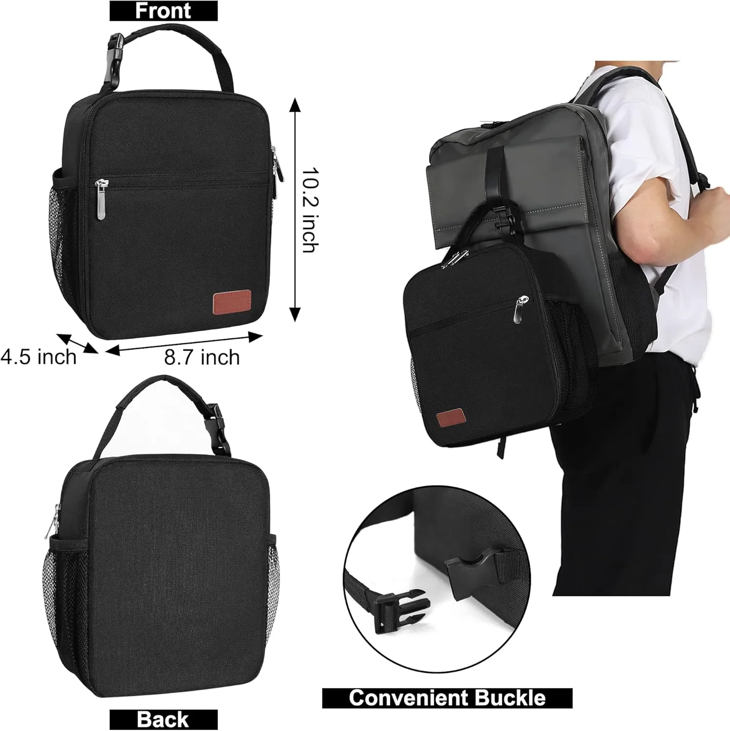 Lunch Box for Men & Women Durable Lunch Bag for Adults Reusable Small Lunchbox Black