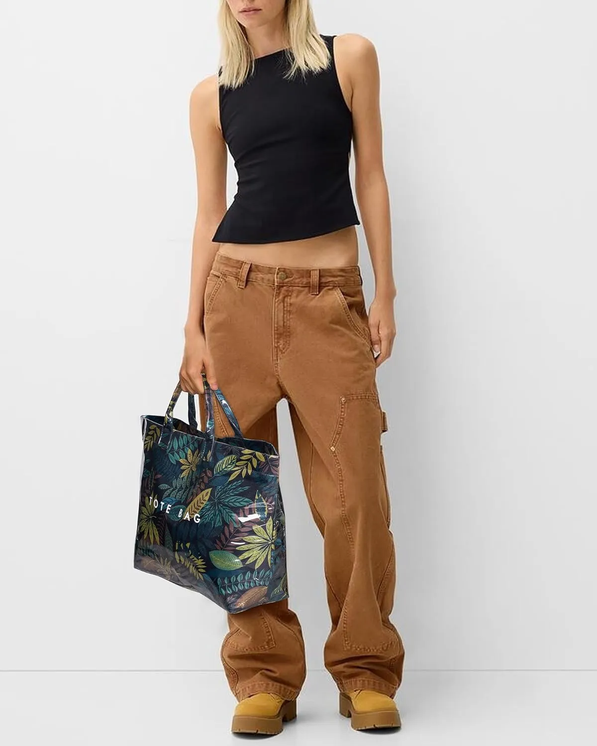 Lushandy PVC Tote Bag for Women - Canvas Leopard Cheetah Print Letter Handbag - Clear PVC Carry All Bag