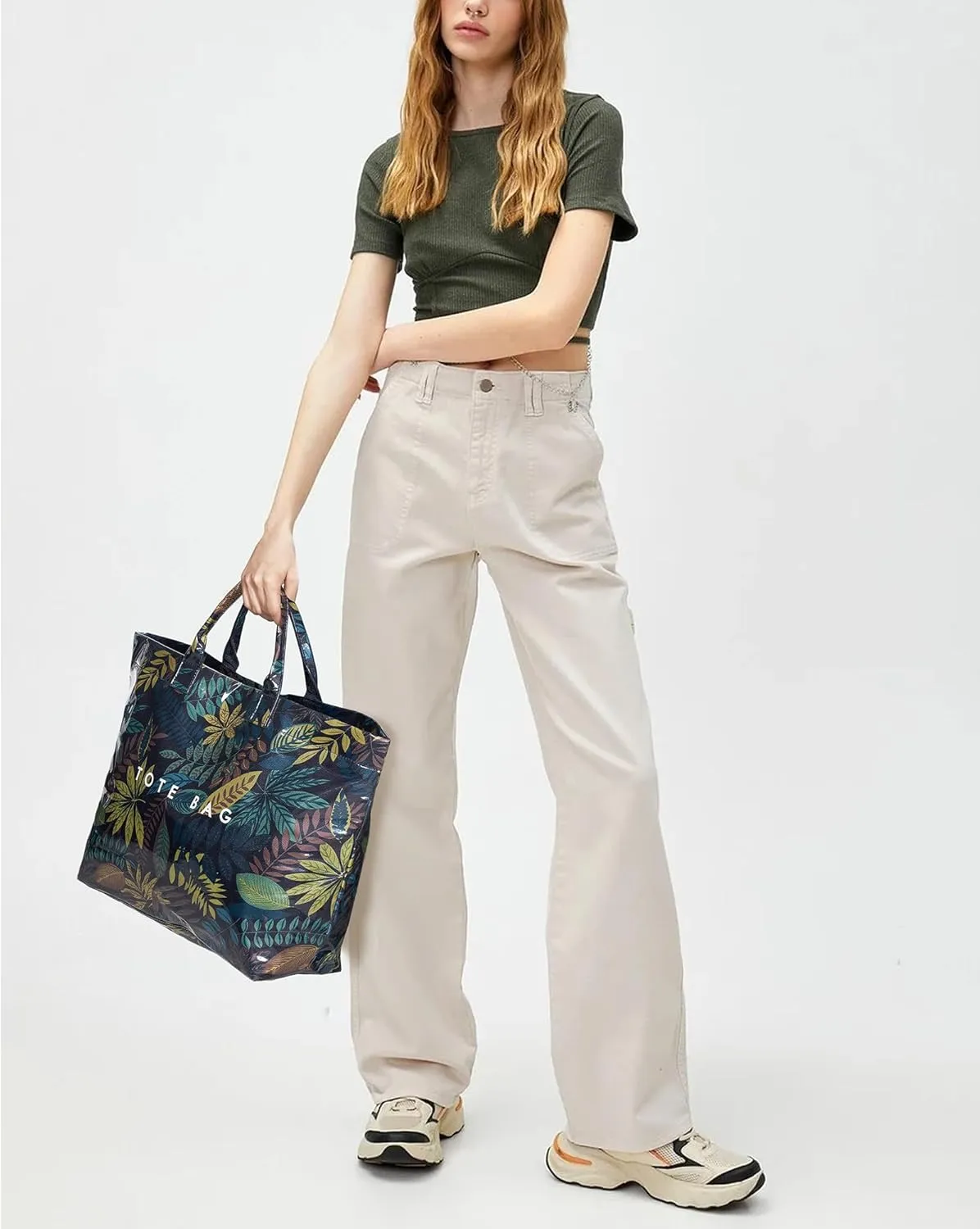 Lushandy PVC Tote Bag for Women - Canvas Leopard Cheetah Print Letter Handbag - Clear PVC Carry All Bag