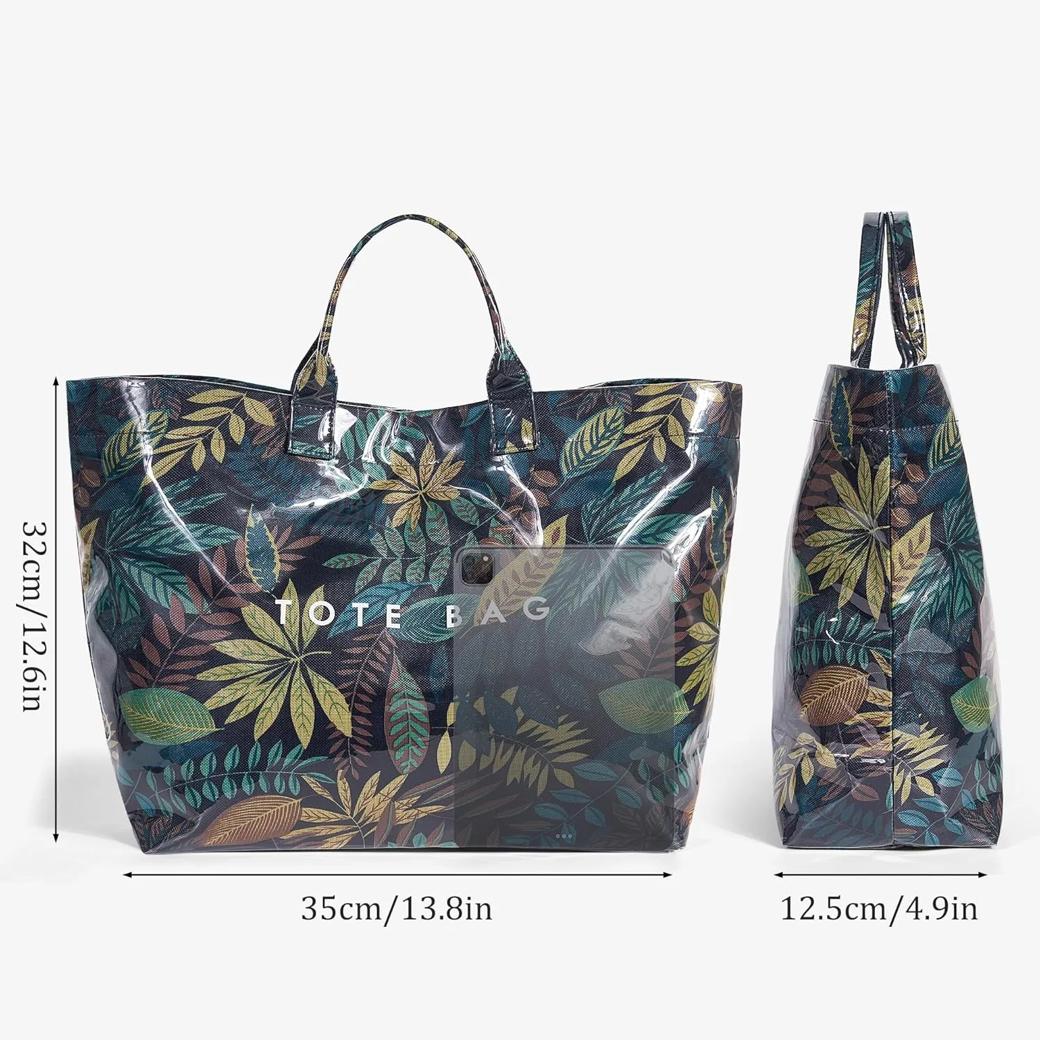Lushandy PVC Tote Bag for Women - Canvas Leopard Cheetah Print Letter Handbag - Clear PVC Carry All Bag