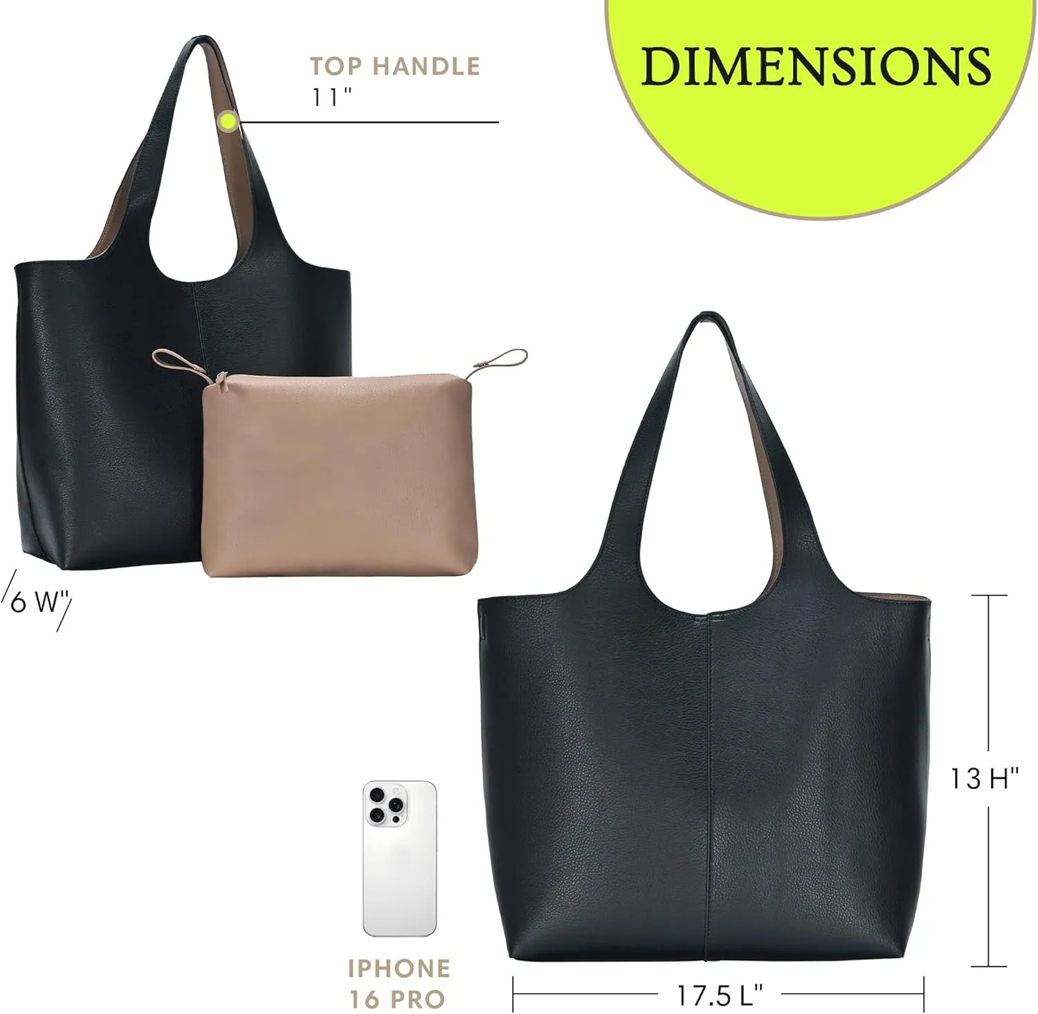 Madison West Elle Tote | Vegan Leather Tote Bags for Women with Double Handles and Scoop neck | 17.5" L x 6" W x 13" H