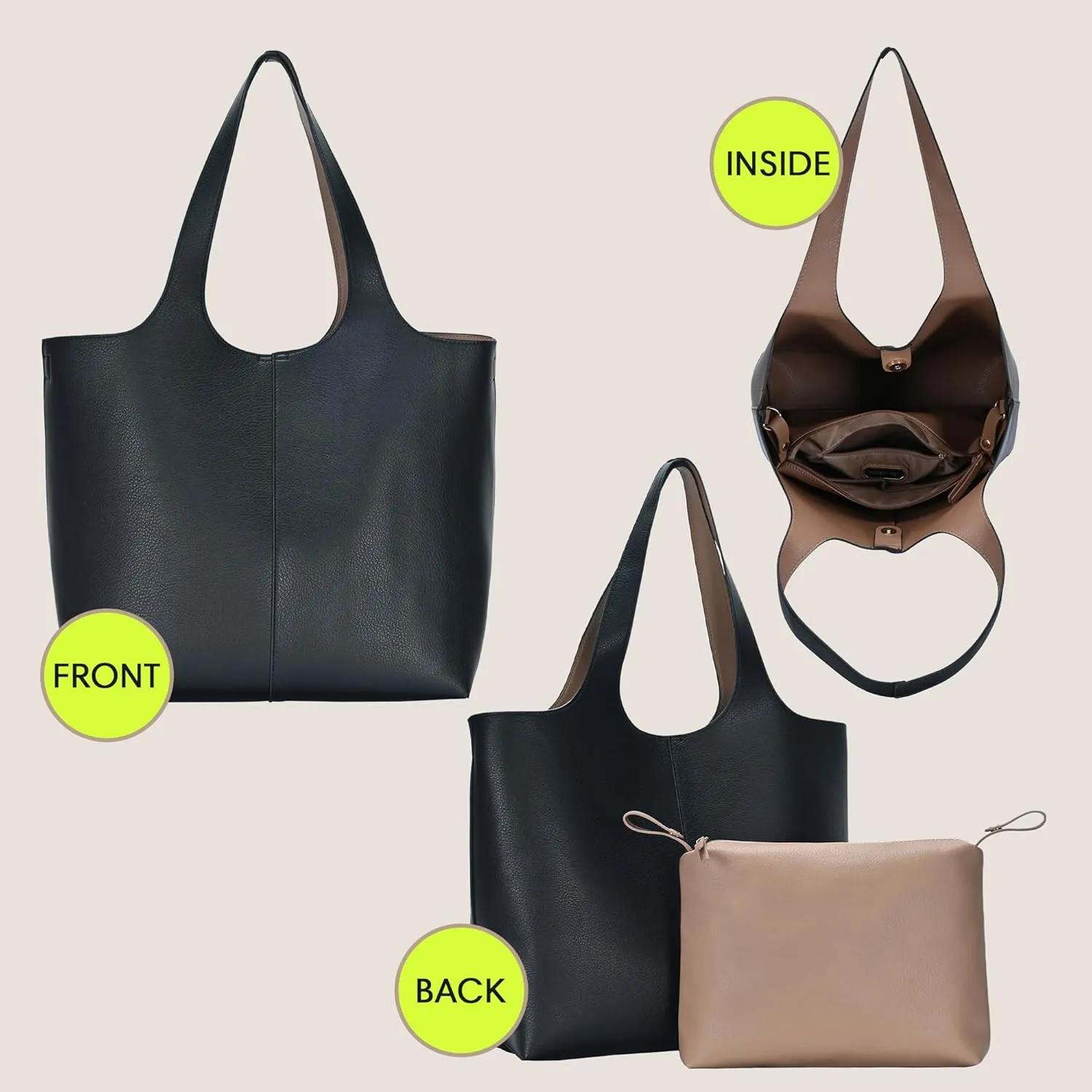 Madison West Elle Tote | Vegan Leather Tote Bags for Women with Double Handles and Scoop neck | 17.5" L x 6" W x 13" H