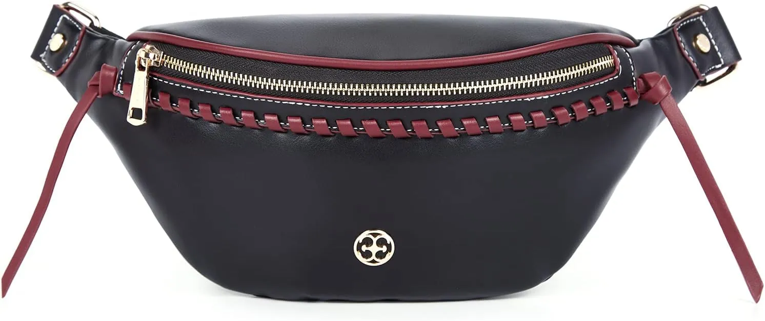 Missnine Fanny Pack for Women PU Leather Belt Bag Fashion Waist Pack Designer Chest Bag for Workout Travelling Party Shopping Hiking, Black
