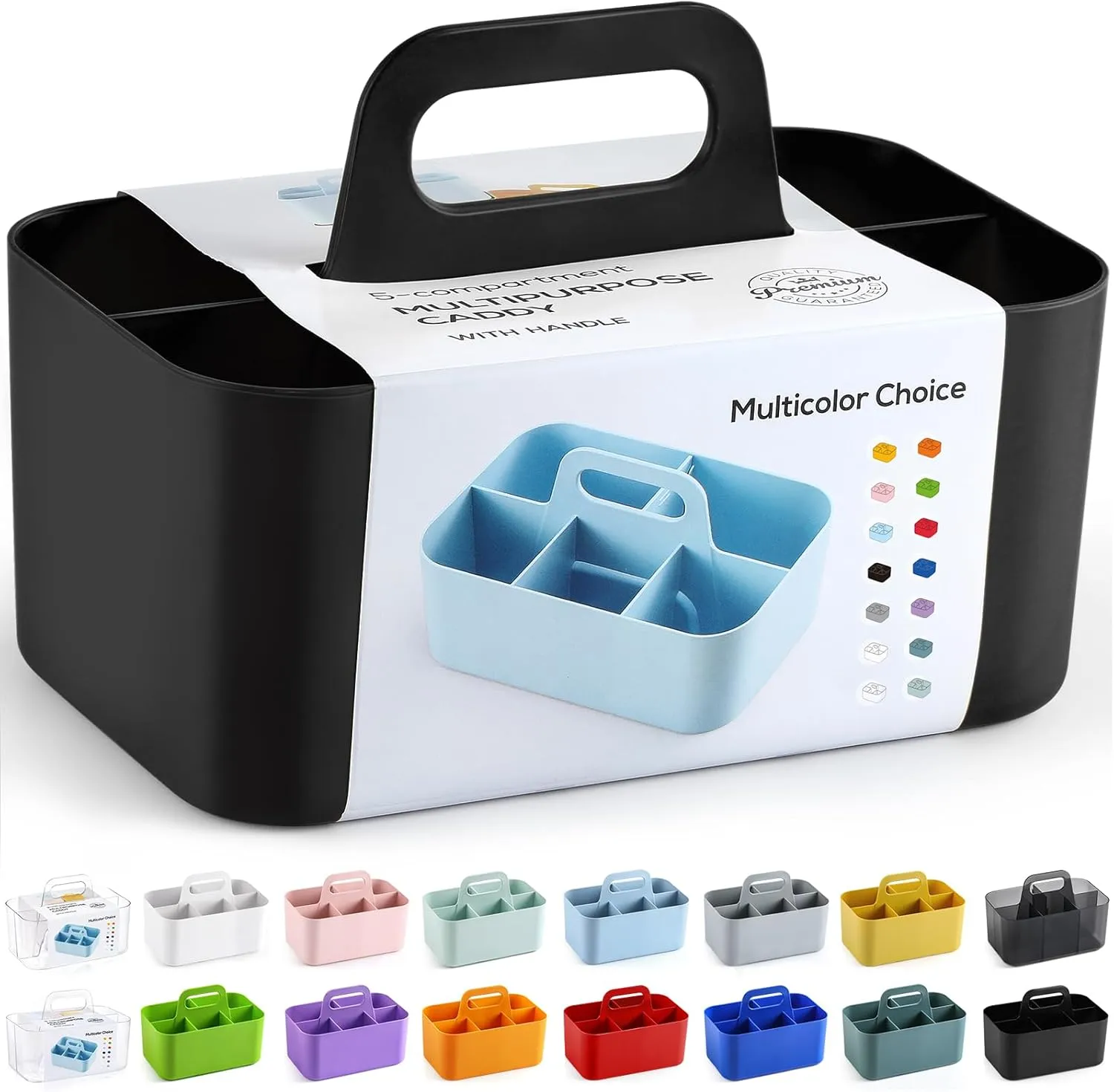 Multiuse Caddy Organizer with Handle - Stackable Plastic Tote Bin - Art Craft Supplies, Office, Desk, Stationery Pen Holder, Kitchen, Utensil, Makeup, Bathroom, Shower, Cleaning, Dorm Organizer -Black