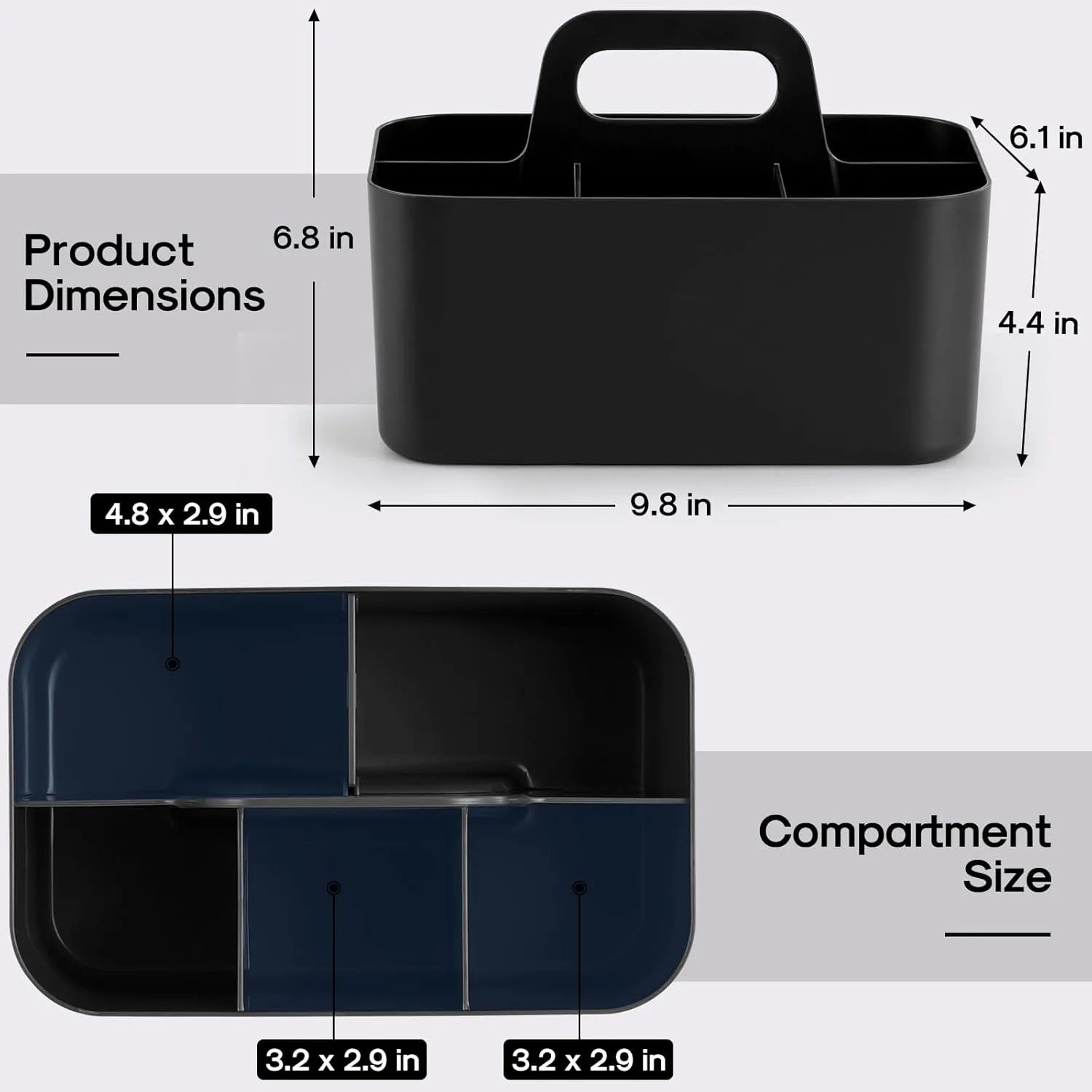 Multiuse Caddy Organizer with Handle - Stackable Plastic Tote Bin - Art Craft Supplies, Office, Desk, Stationery Pen Holder, Kitchen, Utensil, Makeup, Bathroom, Shower, Cleaning, Dorm Organizer -Black