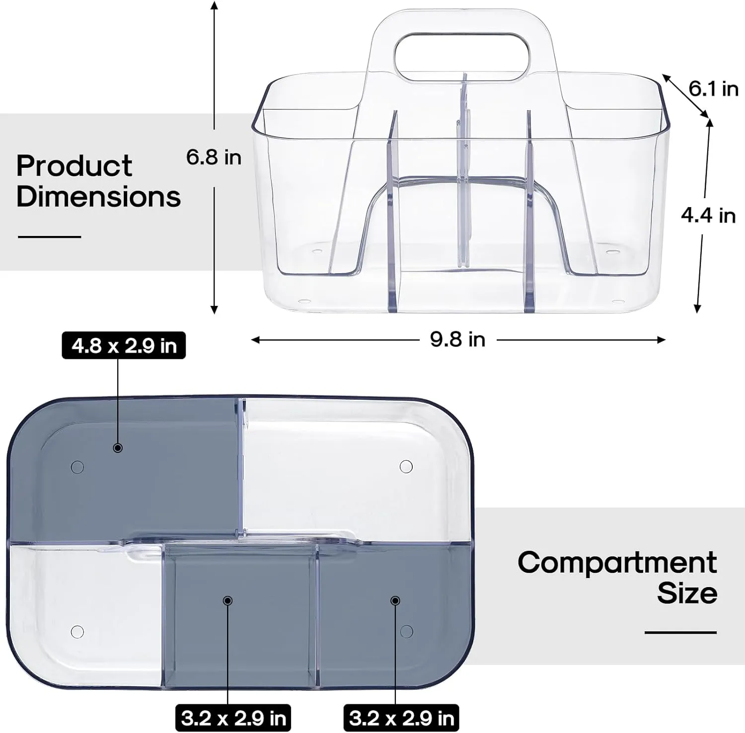 Multiuse Caddy Organizer with Handle - Stackable Plastic Tote Bin - Art Craft Supplies, Office, Desk, Stationery Pen Holder, Kitchen, Utensil, Makeup, Bathroom, Shower, Cleaning, Dorm Organizer -Clear