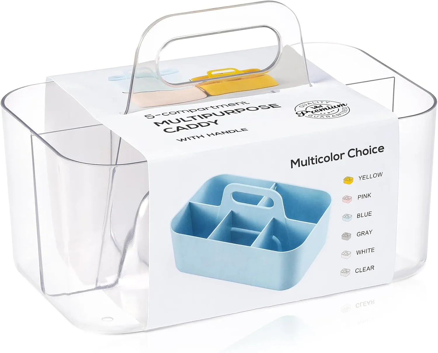 Multiuse Caddy Organizer with Handle - Stackable Plastic Tote Bin - Art Craft Supplies, Office, Desk, Stationery Pen Holder, Kitchen, Utensil, Makeup, Bathroom, Shower, Cleaning, Dorm Organizer -Clear