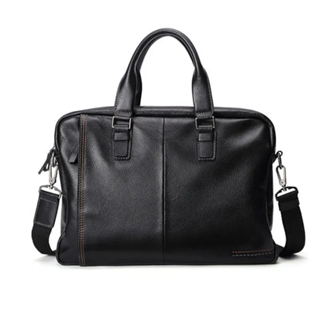 New Natural Cowskin Genuine Leather Men's Briefcase Fashion Large Capacity Business bag Black Male Shoulder Laptop Bag