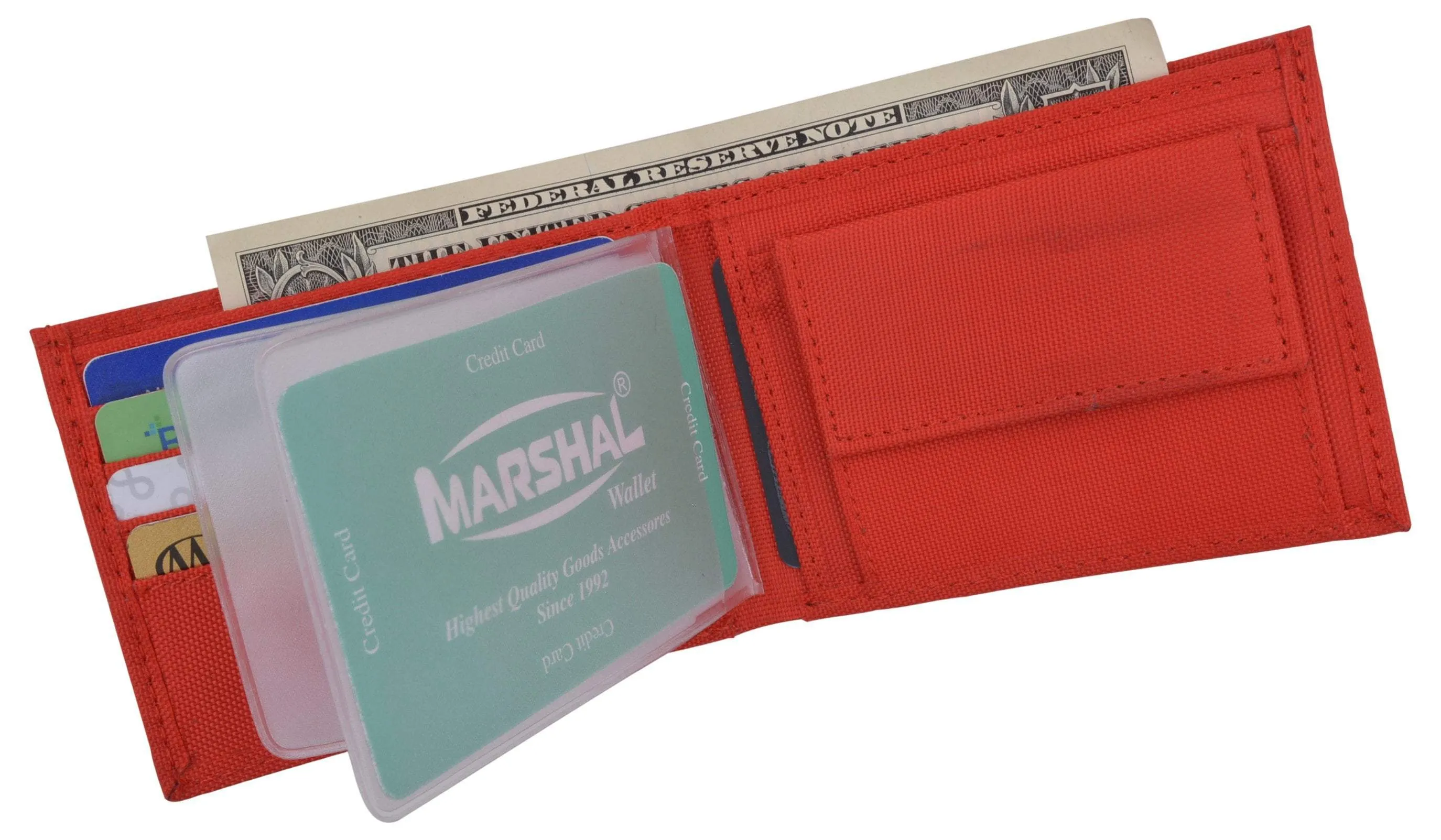 New Red Slim Compact Kids Nylon Bifold Boys Wallet with Coin Pouch