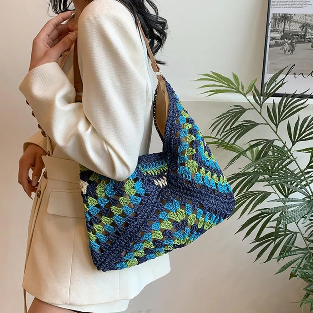 Orgone Beach Bag, Straw Beach Tote Knit bags, Summer Woven Handbag, Shoulder Boho Bag for Women