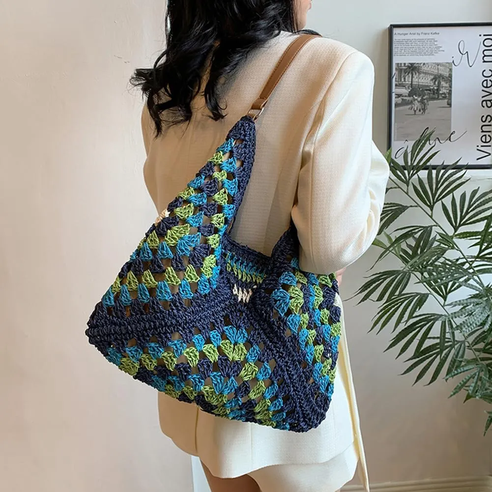 Orgone Beach Bag, Straw Beach Tote Knit bags, Summer Woven Handbag, Shoulder Boho Bag for Women