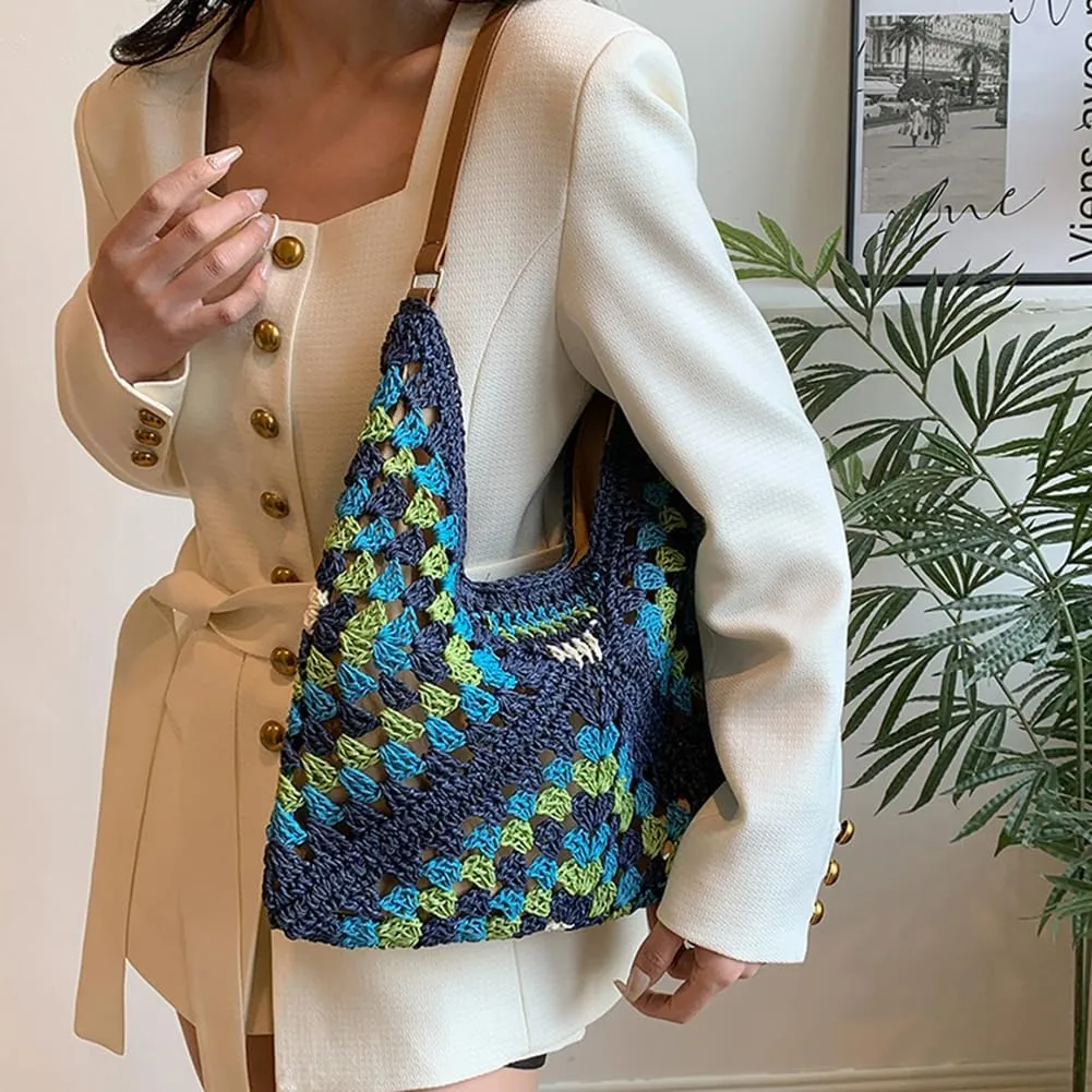 Orgone Beach Bag, Straw Beach Tote Knit bags, Summer Woven Handbag, Shoulder Boho Bag for Women