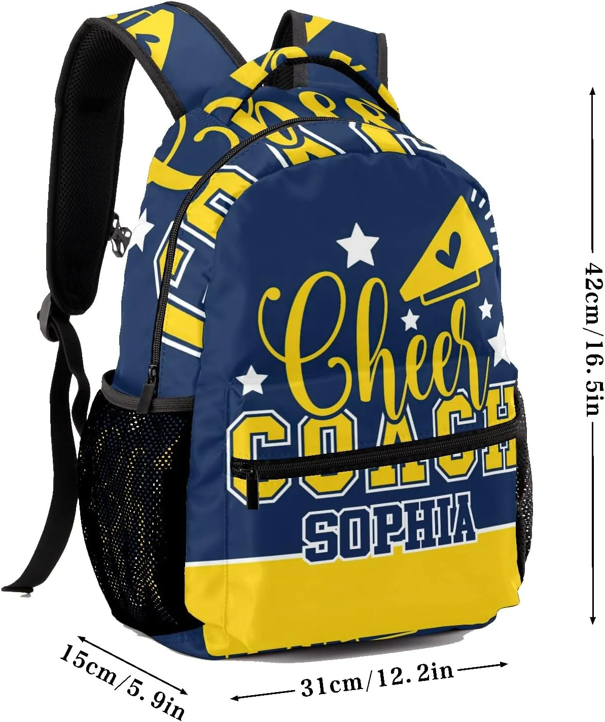 Personalized Custom Cute Cheer Coach Backpack Lightweight Travel Hiking Causual Bag With Name 12.2(L) x5.9(W) x16.5(H) inch