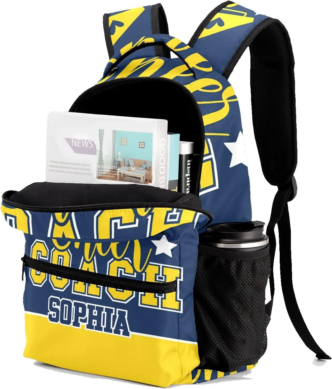 Personalized Custom Cute Cheer Coach Backpack Lightweight Travel Hiking Causual Bag With Name 12.2(L) x5.9(W) x16.5(H) inch