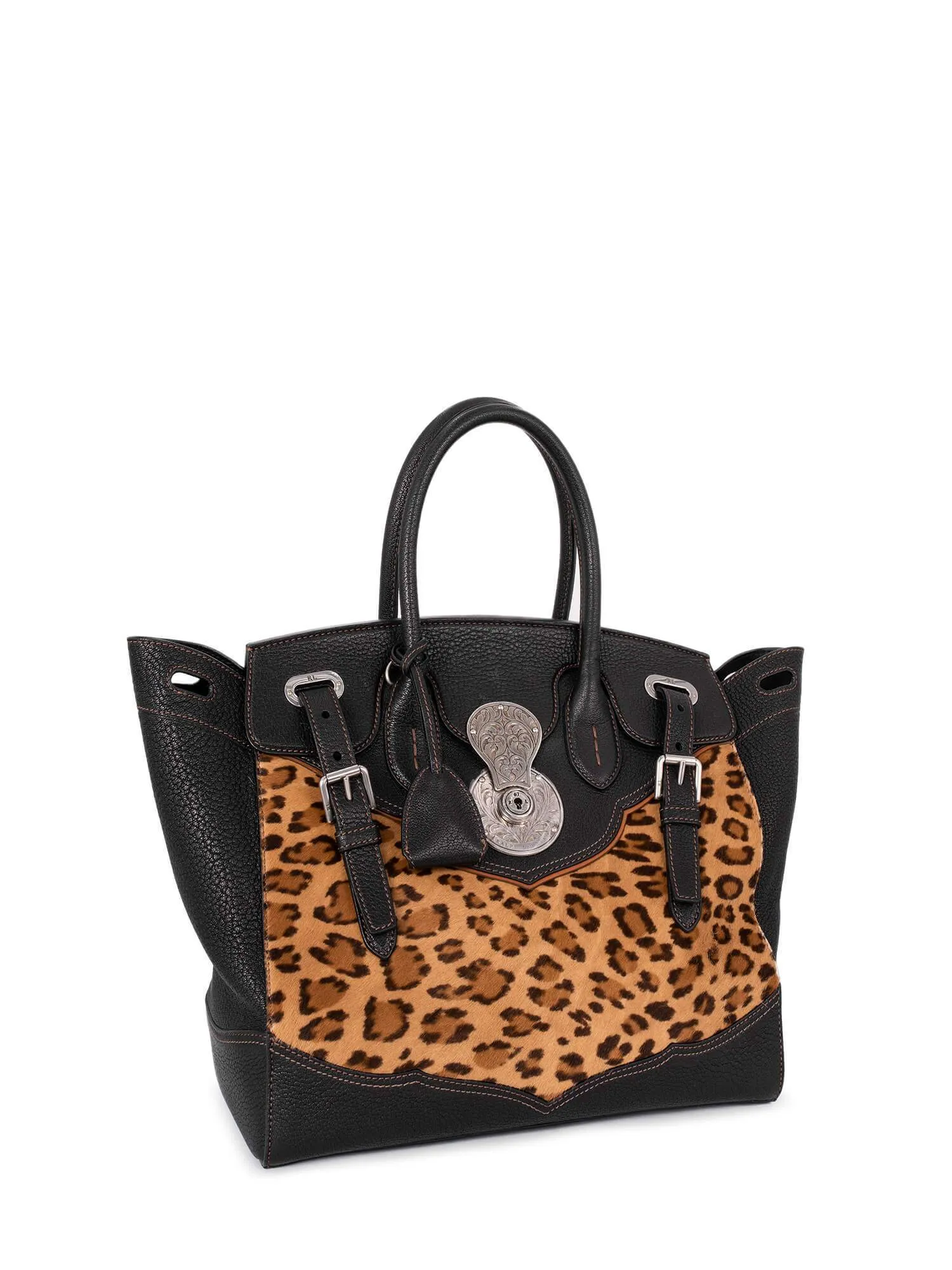 Ralph Lauren Leather Leopard Light Ricky Bag 33 Black
