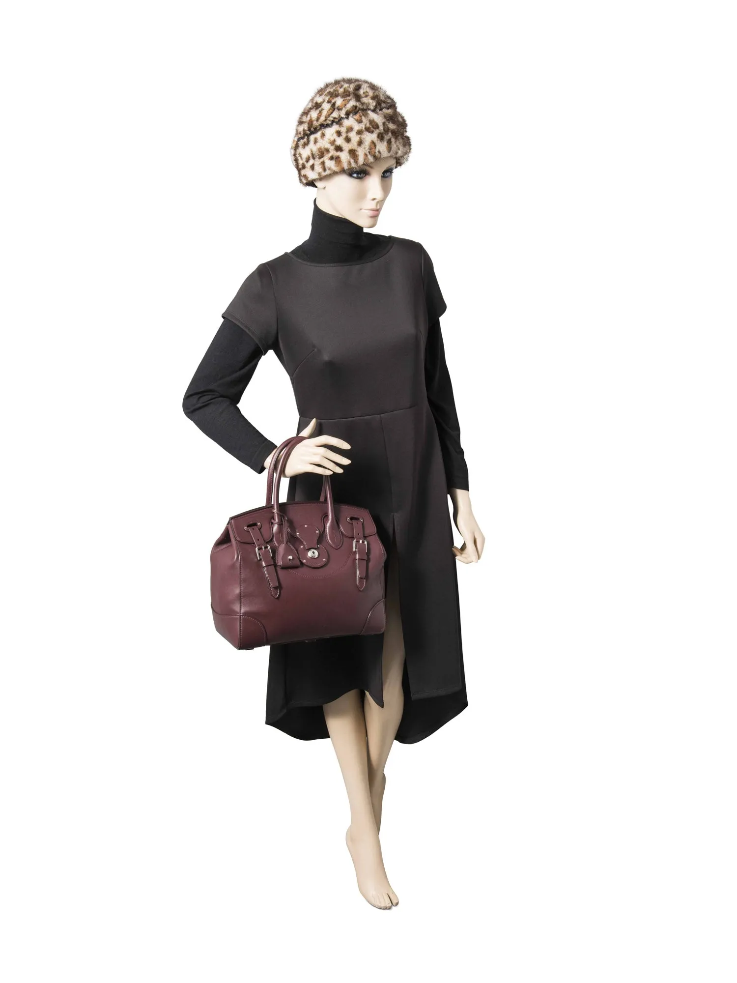 Ralph Lauren Logo Leather Ricky Bag Burgundy 33