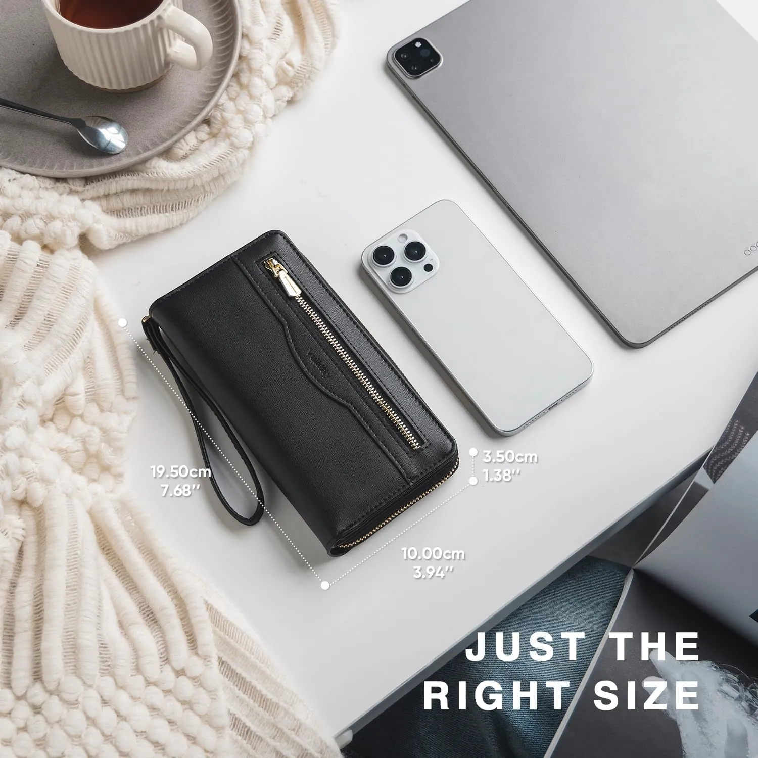 RFID Wallet for Women, Leather Large Billfold Clutch Wallets for Women, Long Ladies Wallet Purse with Wristlet, Women's Zippered Wallet with RFID-blocker Protection, Lightweight Female Wallet