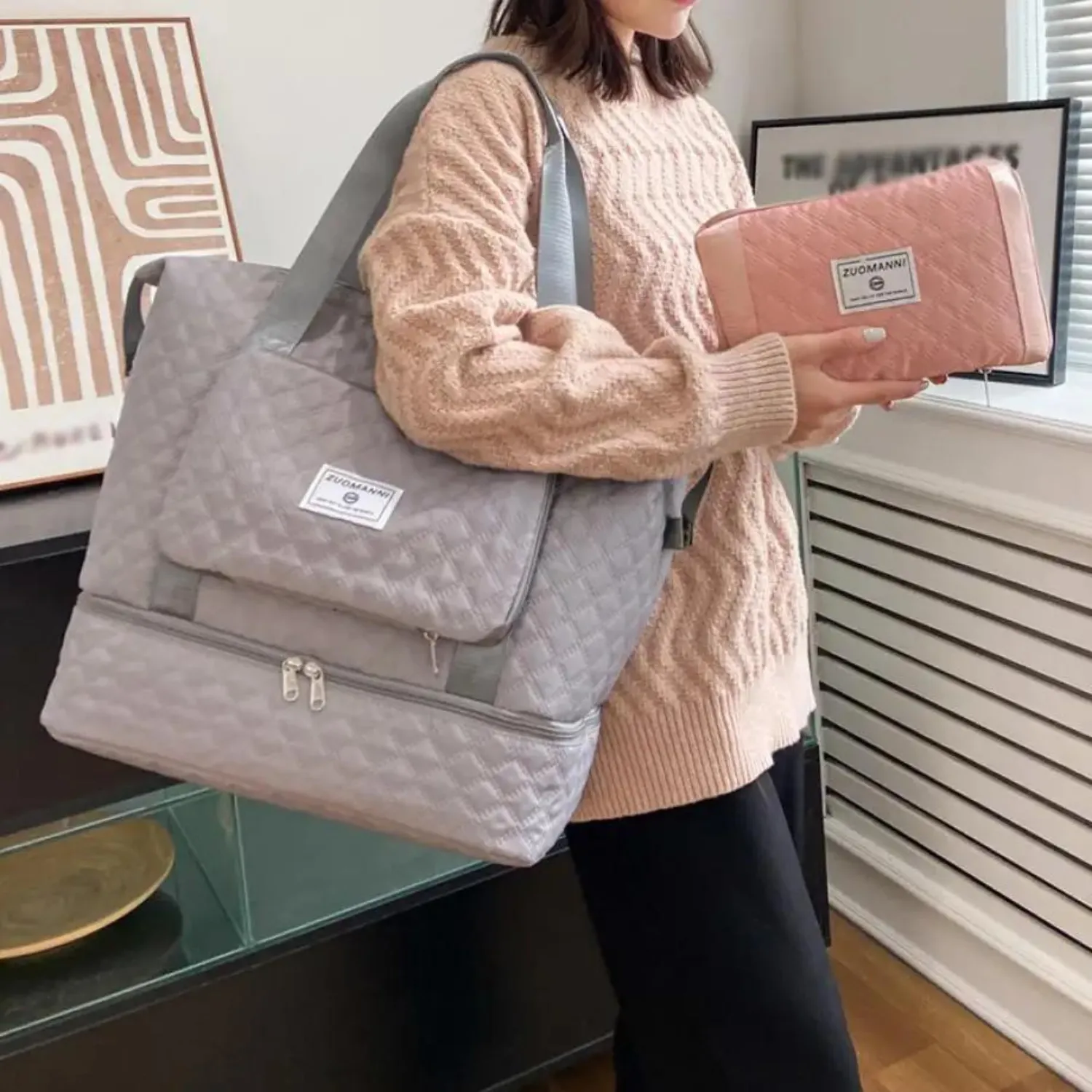 Ruby Rendezvous: Stylish Argyle Weekend Travel Duffle