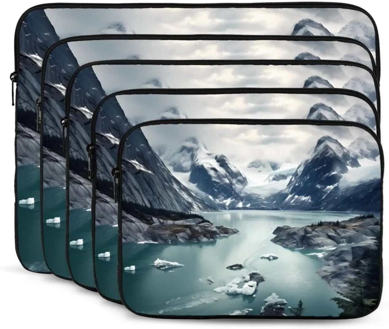 Shockproof Portable Laptop Sleeve Bag 10 inch - for Men and Women Business Travel, School, and Office Use Glacier Fjord, Alaska Pattern