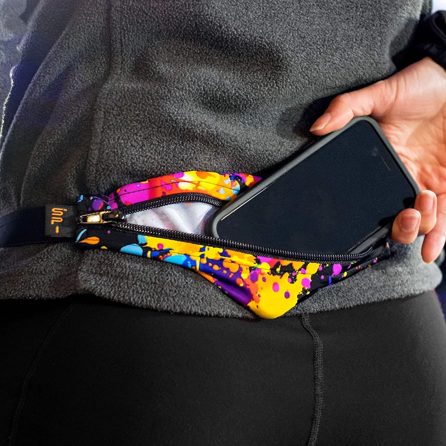 SPIbelt Running Belt for Women Men, Phone Holder for Running, Running Fanny Pack, Holder for Phone, Running Waist Pack, Adjustable Waist, [Fits All Phones]. Black with Hot Pink Zipper
