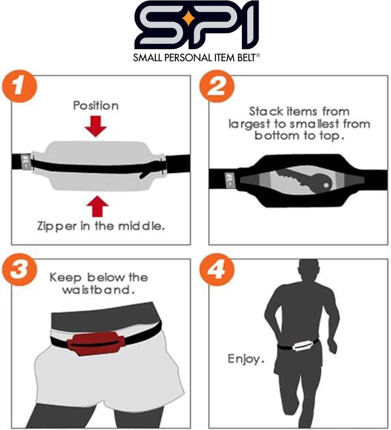 SPIbelt Running Belt for Women Men, Phone Holder for Running, Running Fanny Pack, Holder for Phone, Running Waist Pack, Adjustable Waist, [Fits All Phones]. Black with Hot Pink Zipper
